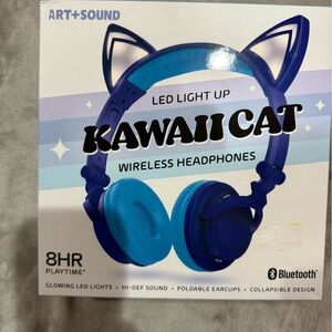 Kawaii Cat LED Wireless Headphones - Vibrant Blue